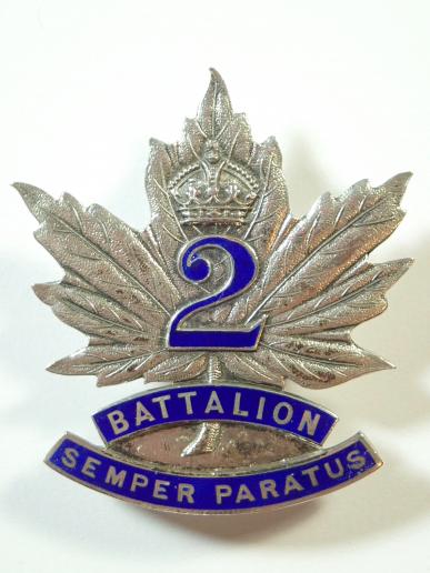 2nd (Eastern Ontario) Battalion CEF Officers Hallmarked (1916) Cap Badge.
