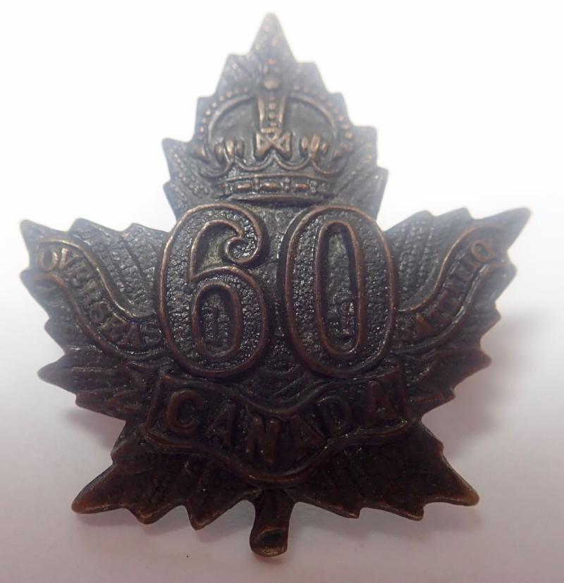 60th (Montreal) Infantry Battalion CEF WW1 Collar Badge.