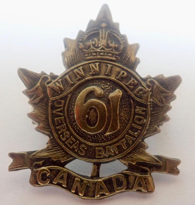 61st (Winnipeg) Infantry Battalion WW1 Collar Badge.