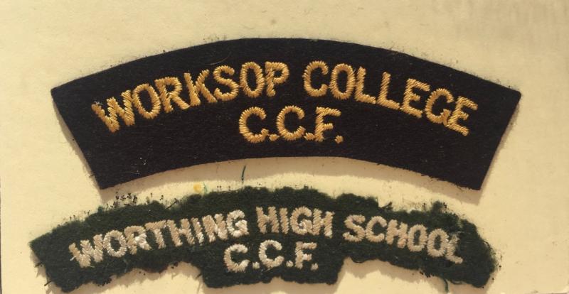 2 CCF CLOTH SHOULDER TITLES - Worksop College & Worthing High School