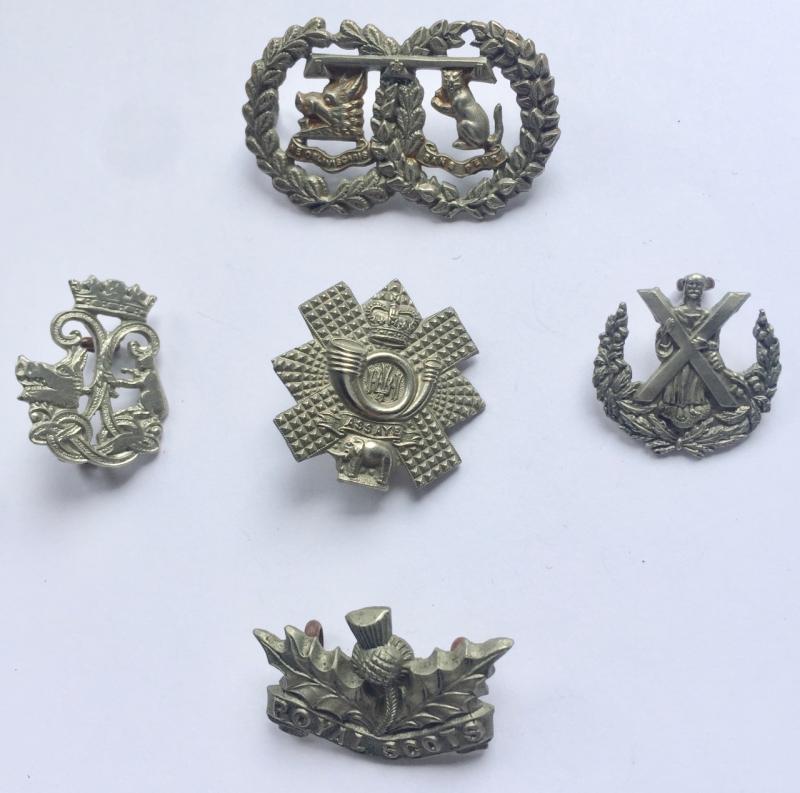 A Group of Mixed 5 Scottish Collar Badges - White Metal