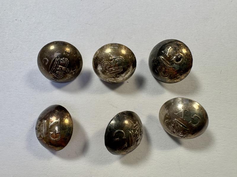 6 Silver Georgian Closed-back Coatee Buttons - 'GY'