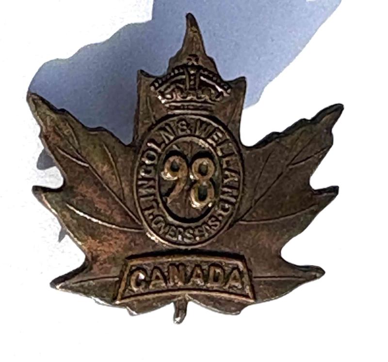 Canadian Collar Badge. CEF. 98th Lincoln & Welland
