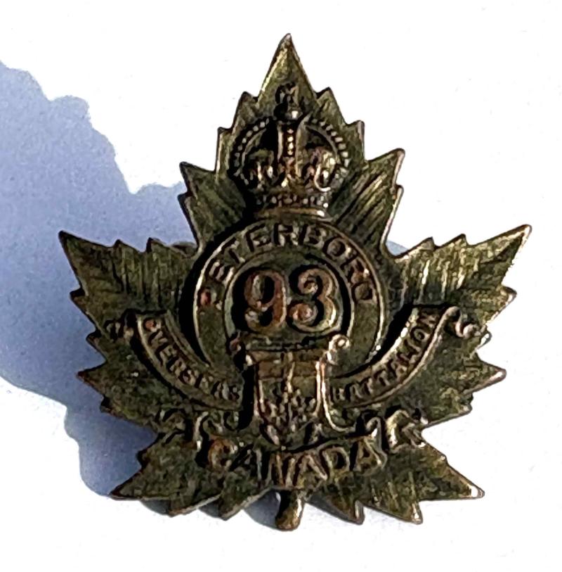 Canadian Collar Badge. CEF. 93rd Peterboro