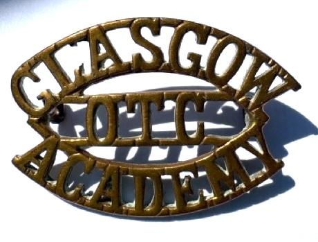 Original brass shoulder title. GLASGOW OTC ACADEMY