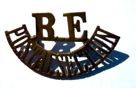 RE Postal Section Original Brass Shoulder Title