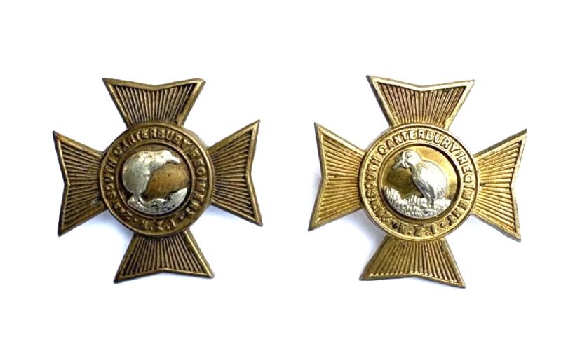 A pair of New Zealand Collar Badges, WW1 with Gaunt tabs: 2nd South Canterbury Regiment