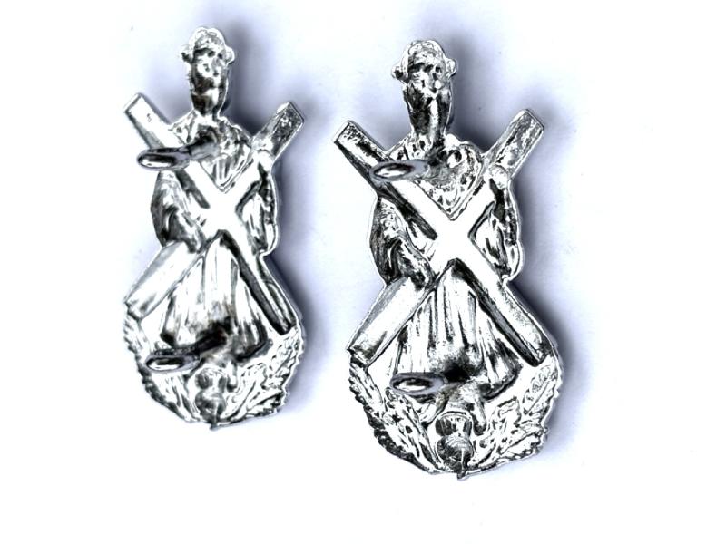 A Pair of Chrome Black Watch Collar Badges