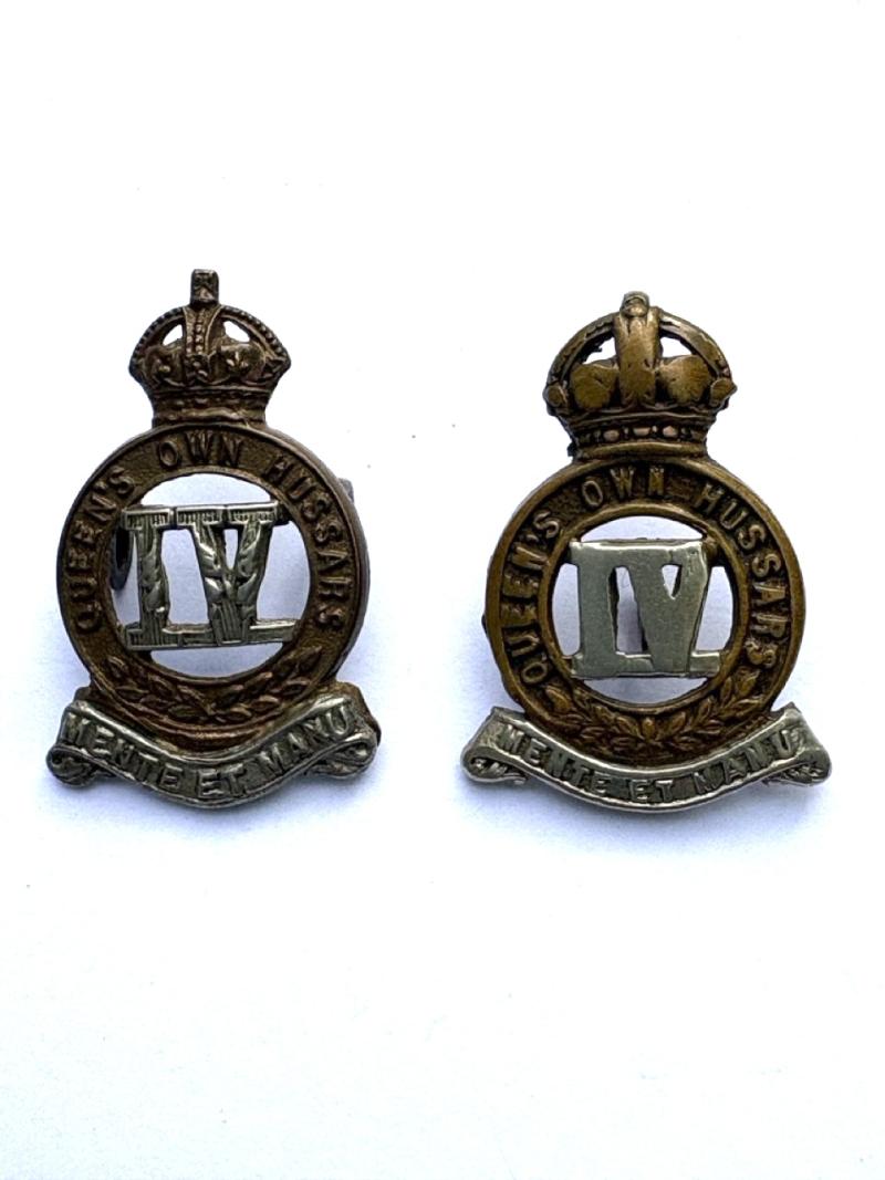 Pair of Collar Badges: 4th Queen's Own Hussars