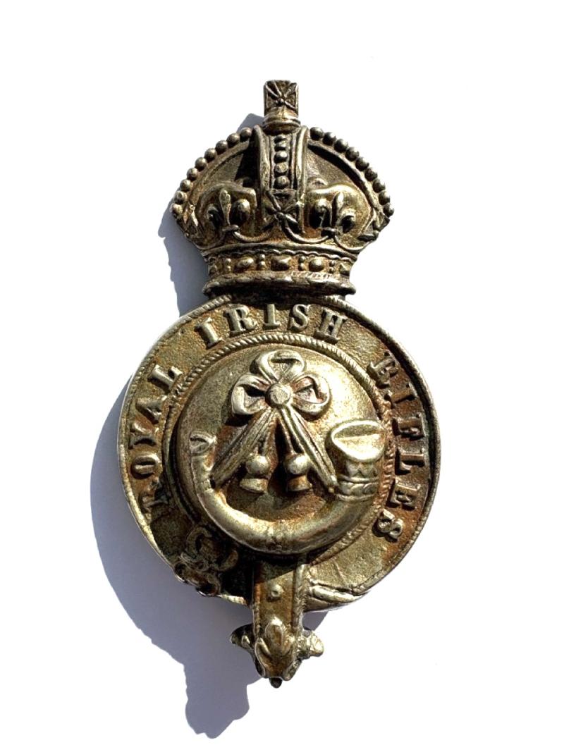WWI Royal Irish Rifles White Metal Martingale Badge / Horse Furniture - King's Crown (1901-1921)